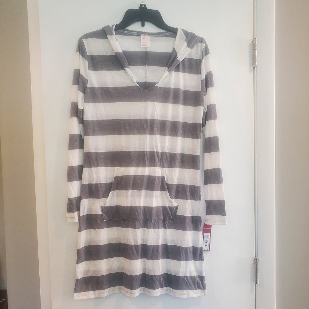 LS hooded Stripe Beach Coverup